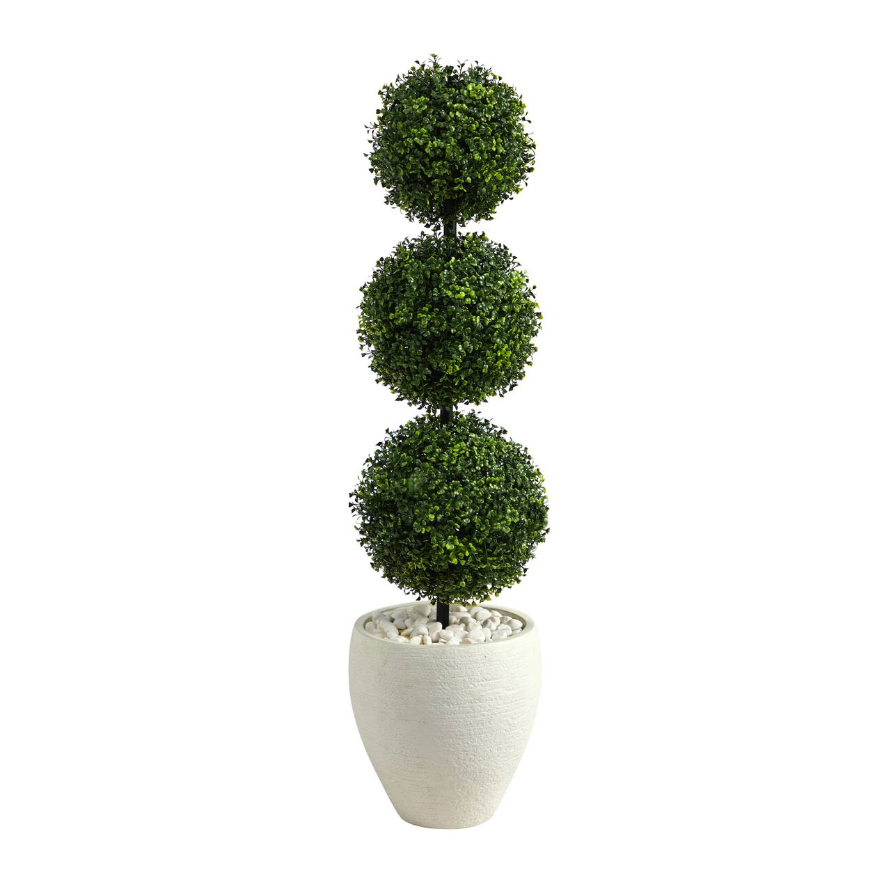 3.5ft. Boxwood Triple Ball Topiary Artificial Tree in White Planter